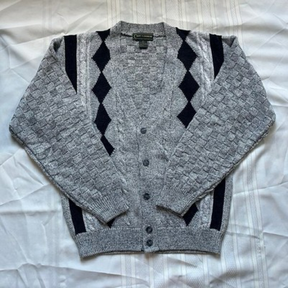 Vintage 90s Croft Barrow Argyle Medium Cardigan Sweater Knit Wool Blend